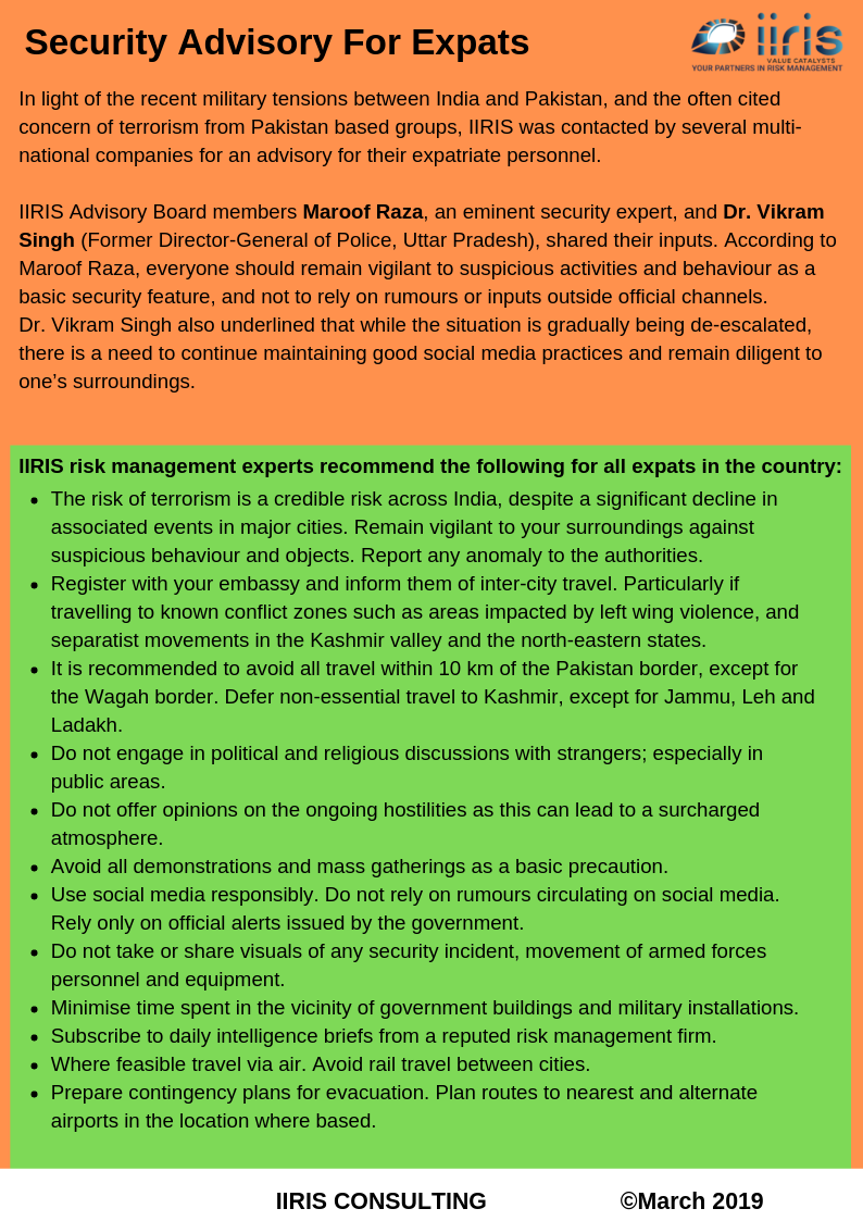 Security Advisory for Expats by IIRIS Consulting